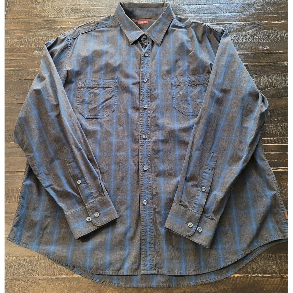 Perry Ellis Gray w/ Blue Stripes Long Sleeve Button Up Shirt Adult Mens Size XXL